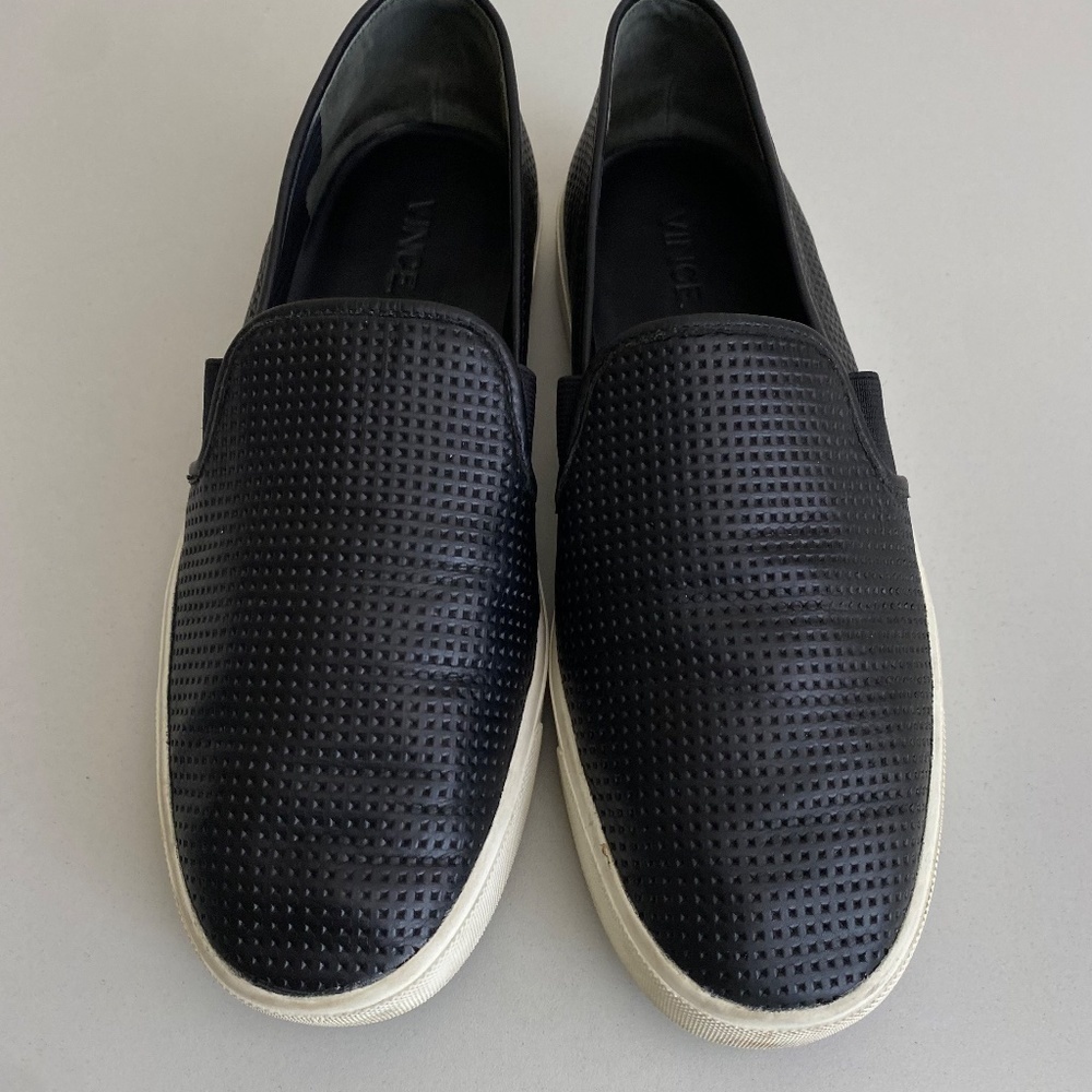 Vince Black Perforated Slip-On Sneakers with White Soles
